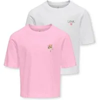 KIDS ONLY T-Shirt KOGREX FLOWER S/S TOP JRS 2-PACK (Packung, 2-tlg) mit süßen Brustmotiven