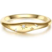 Glanzstücke München Silberring Stern gelbgold, Ring Sterling Silber gelbgold Zirkonia weiß