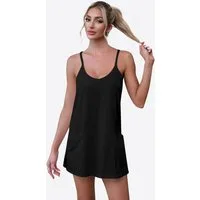 Imily Bela Trägerkleid Damen mit Rundhals Casual Freizeitkleid (Packung, 1-tlg., 1per-Pack) mit Eingrifftaschen in Unifarbe