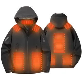 TENGOO 10 Zones Electric Heated Jacket - 3 Gear Control Temperature, Windproof, USB Charging, Thermal Hoodie Coat for Ou