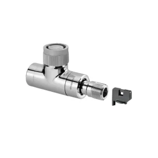 Oventrop Baureihe EQ Thermostatventil 1163652 DN 15, G 3/4xR 1/2 AG, Durchgang, Messing, verchromt