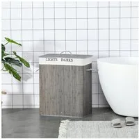 HOMCOM Wäschekorb schmal 100L Wäschesammler mit Deckel herausnehmbarer Wäschesack (100L Wäschesammler, 1 St., Laundry Baskets), Wäschebox für Waschküche, Schlafzimmer, Badezimmer Grau