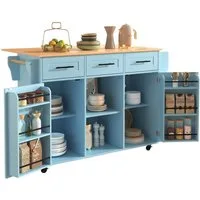 HAUSS SPOLE Kücheninsel Küchenwagen Buffetschrank mit Rollen,klappbare Arbeitsplatte, (Esszimmerwagen Anrichte 139x46(71)x91,5cm mit auswechselbare Massivholzfüße), mit Ausziehbare Arbeitsplatte,Massivholzbeine umschaltbar