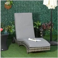 Outsunny Gartenliege Gartenliege mit Kissen, Polyrattan Sonnenliege, 1 St., Rattanliege, Metall Grau 207 x 70 x 70 cm