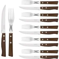 Tramontina Steakbesteck TRADICIONAL Steak-/Pizzabesteck - Holzgriff (12-tlg), 6 Personen, Edelstahl, 12-teiliges Set, rostfreier Edelstahl, Holzgriff
