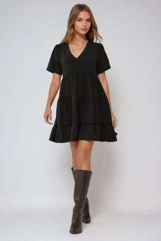 V-Ausschnitt A-Linien Mini-Kleid