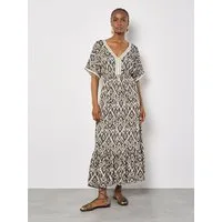 Apricot Maxikleid Ikat-Batwing-Maxikleid mit Crochet-Details