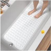 POPOLIC Badematte Badewannenmatte rutschfest, Duschmatte rutschfest BPA Frei, rutschhemmend beschichtet, 100 x 40cm Extra Lange Antirutschmatte Badewanne, Schimmelresistent & Maschinenwaschbar Badematte, Weiß