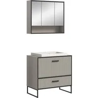 welltime Badmöbel-Set Locri, Breite 80 cm, Rillenoptik, Metallkufen, (2-St), best. aus: Spiegelschrank, Waschtisch