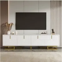 MODFU Lowboard mit Regalfächern, Goldbeine (TV-Möbel, Fernsehschrank, 1 St., 4 Türen), mit Licht- und Schatteneffekt