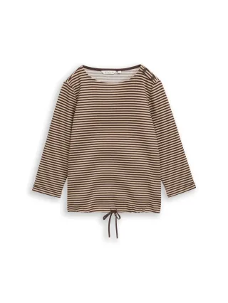 Tom Tailor - Langarmshirt mit Knopf-Details dark brown beige stripe - Gr. - XXL