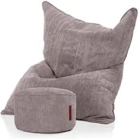 Green Bean Sitzsack XXL Sitzsack Square Cord + Hocker (Sitzsack + Hocker im Set - XXL Riesensitzsac mit passendem Fußhocker), Bean Bag Bodenkissen Liegekissen Sitzkissen Indoor Drinnen Waschbar