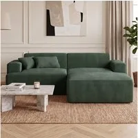skølm Sofa Freki aus Cord, Vollschaumcouch mit Federkern und Vakuum-Kompression, Dunkelgrün, Couch 2 Sitzer mit Hocker und 2 Kissen, kein Aufbau erforderlich