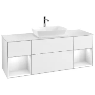 Villeroy und Boch Finion Waschtischunterschrank F861GFGF 160cm, Abdeckplatte white matt, Regale Glossy white lacquer, Glossy white lacquer