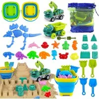 Pgtc Sandform-Set Dino Strandspielzeug Set 36-tlg. mit Falteimer und Netztasche Kinder, (36-teiliges Dino Strandspielzeug mit Falteimer und Netztragetasche, 36-tlg., 36-teiliges Dino Strandspielzeug Set mit Falteimern Netztragetasche), 36-teiliges Di