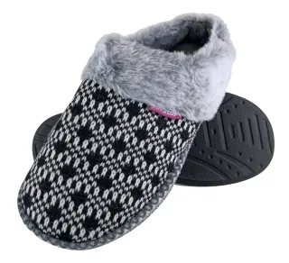 Dunlop - Damen niedlich kuschelig Plüsch Memory Foam gestrickt Hausschuhe mit offenen Rücken Mules