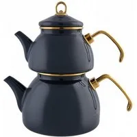 Karaca Teekanne Retro Teekessel Emaille Teekannen- Set, Anthrazit, Teeaufguss 1,1L, Emaillebeschichtung Teekanne Teekocher Teesieb Wasserkocher