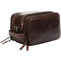SID & VAIN Kulturbeutel echt Leder Kulturtasche groß Ledertasche braun LOUIS, Waschbeutel Echtleder für Damen & Herren, Kosmetiktasche braun-cognac