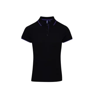 Premier Womens/Ladies Contrast Coolchecker Polo Shirt (Schwarz/Lila)