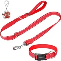 LA CUTE Hundeleine Hundehalsband & Leine Set reflektierend, gepolstert, verstellbar, (Hundehalsband & Leine Set für kleine, mittelgroße & große Hunde, Hundehalsband & Leine Set, gepolstert, verstellbar, reflektierend), Reflektierendes Hundehalsband &