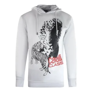 Cavalli Class grosser weisser Kapuzenpullover mit Tiger-Logo