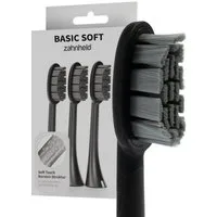 Zahnheld Aufsteckbürsten Ersatzbürsten Basic Soft - ideal für Schallzahnbürste Gero, im 3er, 6er oder 9er Set, Zahnpflege Set, sensibles Zahnfleisch & Zähne, plastikfrei verpackt, 3 Stück, schwarz