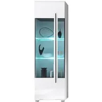 Lomadox Vitrine COLORADO-61 weiß Hochglanz inkl. LED mit Glaseinsatz aus Grauglas 60x200x37cm