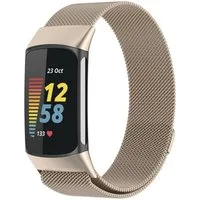Wigento Smartwatch-Armband Für Fitbit Charge 6 / 5 Metall Stahl Mesh Armband mit Magnetverschluss