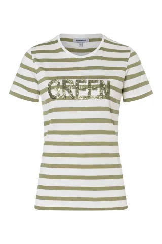 MORE & MORE - Gestreiftes T-Shirt grün/weiß - Gr. - 40
