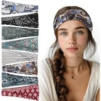 Zaewry Stirnband 8 Stück Haarbänder Damen, Elastisches Stirnband Breites Kopfband Weiches Haarband Mehrfarbig Blumendruck für Lauf Yoga Fitness