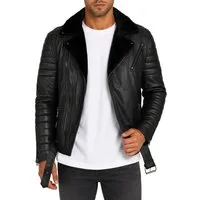 Reichstadt Bikerjacke Herren Slim Fit Kunstleder RS008PU Kunstfell-Innenfutter, abnehmbarer Gürtel, fünf Taschen