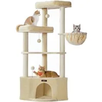 FEANDREA Kratzbaum für Raumecke, Katzenbaum mit großer Kuschelhöhle, mehr Stabilität, 140,7/150 cm