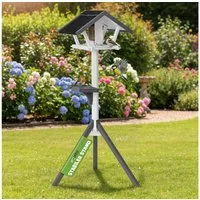Zooprinz Vogelhaus mit Ständer, Futtersilo, mit Ablage, 120 cm Höhe, Vorgebohrt, Bitumendach, Kiefernholz, Wetterfest, Winterfest