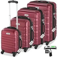 tectake Trolley Hartschalenkoffer-Set aus robustem ABS-Kunststoff, 360° drehbar, 4 Rollen, inkl. Kofferwaage und -anhänger, mit Sicherheits-Zahlenschloss