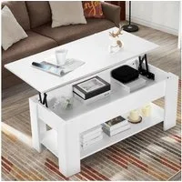 oyajia Couchtisch Couchtisch mit höhenverstellbarer Platte 100cm, Ausziehbarer Sofatisch, Modern Weiß Kaffeetisch für Studie, Büro, Wohnzimmertisch, Empfangraum