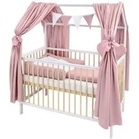 Baby-Delux Komplettbett Hausbett Babybett Komplettset Waffelpique Musselin, 12-tlg., Kinderbett 60x120 cm weiß Natur, Bettset verschiedene Designs