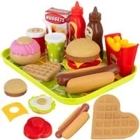 KRUZZEL Spiellebensmittel Fast Food Spielzeug Kinder 26 Teile Spielküche Burger Pommes Set, (Set Fast Food Spielzeug Kinderküche Burger Pommes Zubehör 26 Teile, 26-tlg., Fast Food Spielzeug Set 26 Teile Burger Pommes Kinderküche Zubehör), 26 Teile Bu