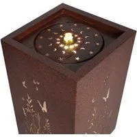 Frank Flechtwaren Gartenbrunnen "Blumenwiese" Outdoor Brunnen, Metall mit Rost Finish, LED Beleuchtung, Springbrunnen 30x30x55cm, Zierbrunnen, Dekobrunnen, Standbrunnen