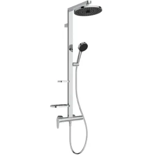 Ideal Standard CeraflowAlu+ Duschsystem BD584AA m.Brausearmatur, 2 Ablagen, Handbrause und Kopfbrause, Chrom