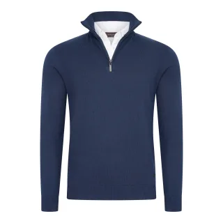 Cappuccino Italia Mock Zip Pullover für Herren. Der Pullover besteht aus 50% Baumwolle und 50% Polyester und hat eine normale Passform. Der Pullover hat einen Hemdkragen, der an den Pullover angenäht ist. Marke: Cappuccino ItaliaModellname: Mock Pull
