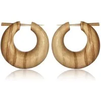 viva-adorno Paar Creolen Holzohrringe Holz Creolen Olivenholz natur braun Horn Pinohrringe