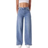 Ital-Design Weite Jeans Damen Wide-Leg Jeans Mid Waist Casual Denim (91978473) Used-Look Stretch High Waist Jeans in Blau