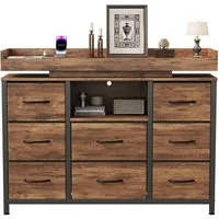 FUROKOY TV-Schrank Kommode mit 8 Schubladen aus Stoff (Fernsehschrank Sideboard Metallgestell, Industrie-Design) für Schlafzimmer Wohnzimmer Flur, 108 x 30 x 82cm