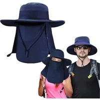 Mutig Sonnenhut Sonnenhut mit Abnehmbarer Halsklappe,Nackenklappe UV-Schutz Sonnenhüte (Herren & Damen Sommer Fischerhut mit Nackenklappe Sonnenschutz Kappe, Wide Brim Mesh Sun Hat, Safari Hat, Foldable,Verstellbarer Kinnriemen) Schutzhüte Wanderhut 