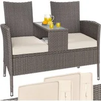 Casaria Gartenbank, inkl. Auflagen Polyrattan 320kg Belastbar Tisch Garten Creme