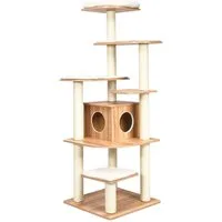 COSTWAY Kratzbaum Katzenbaum, XXL 175 x 86,5 x 86,5 cm, 6-stufig mit 1 Höhle & 5 Matten