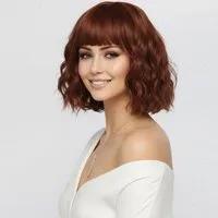 LuxusKollektion Kunsthaarperücke Perücke Kurz Damen Lockig Bob Pony Rotbraun 30cm Auburn