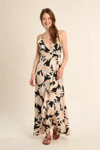 molly bracken - Maxikleid mit floralem Muster beige/schwarz - Gr. - L