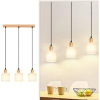 ZMH Pendelleuchte Esszimmer 3 Flammig Weiß E14 Hängeleuchte Vintage Holz Treppenhaus, Einfache Installation, ohne Leuchtmittel, Weiß Rustikal Stoffschirm für Küche Wohnzimmer
