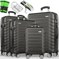 tillvex Trolleyset tillvex® Reisekoffer Set Koffer Hartschale Trolley Kofferset Tasche, (TSA Schloss Rollkoffer S-M-L-XL, 4 tlg., 4 Rollen Trolley Gepäck Koffer), Reisekoffer Set 4-TLG. + Gepäckwaage, 8X Gurte & 4X Anhänger Kofferset